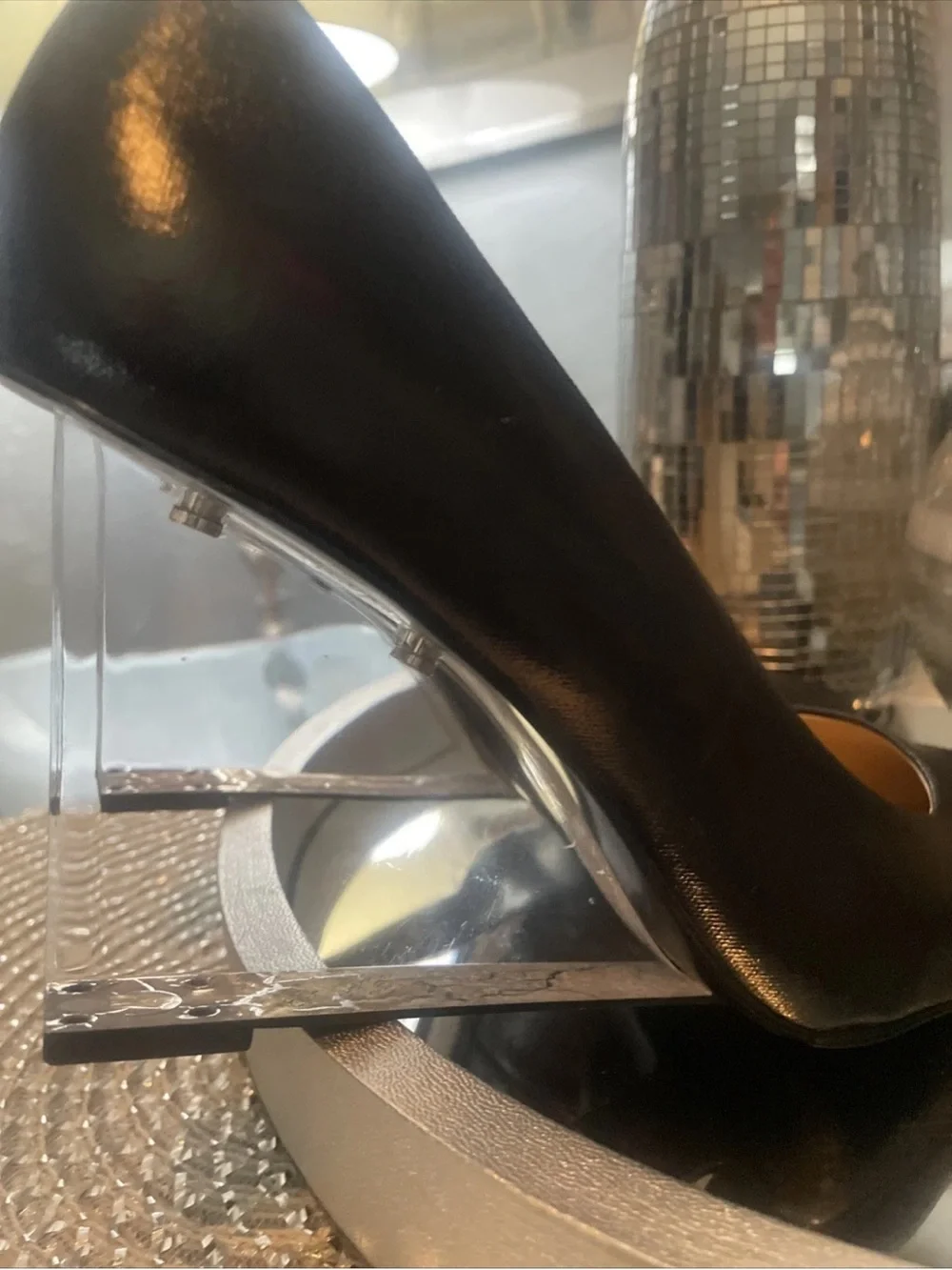 Katie Perry The Mirra Black Pumps with Clear Lucite Block Heel 9.5